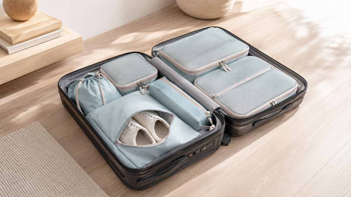 valise ouverte cube de rangement integrés