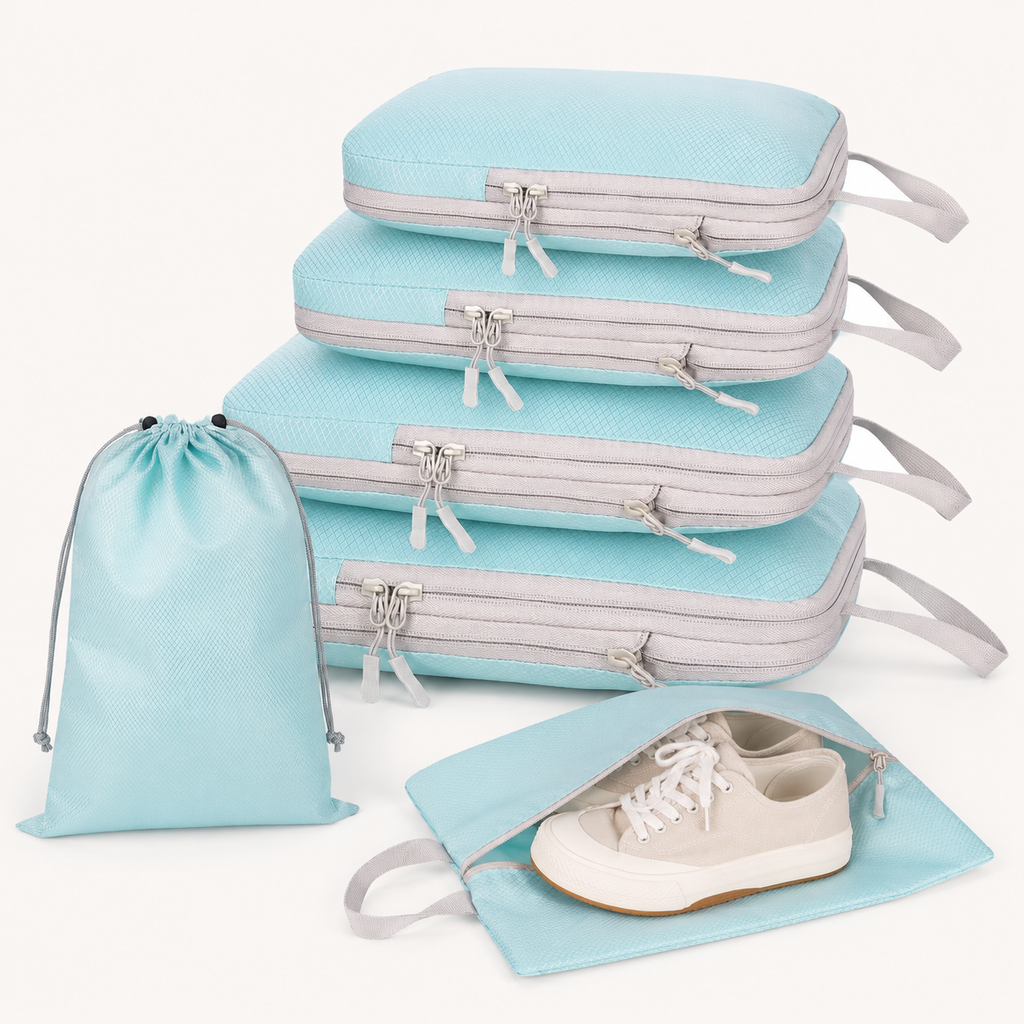 pack starter organiseur 4 cube compressible lake blue